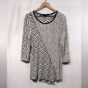 Ali Miles Textured Mixed Pattern Blouse Women's XL White Black Artsy Retro Boho